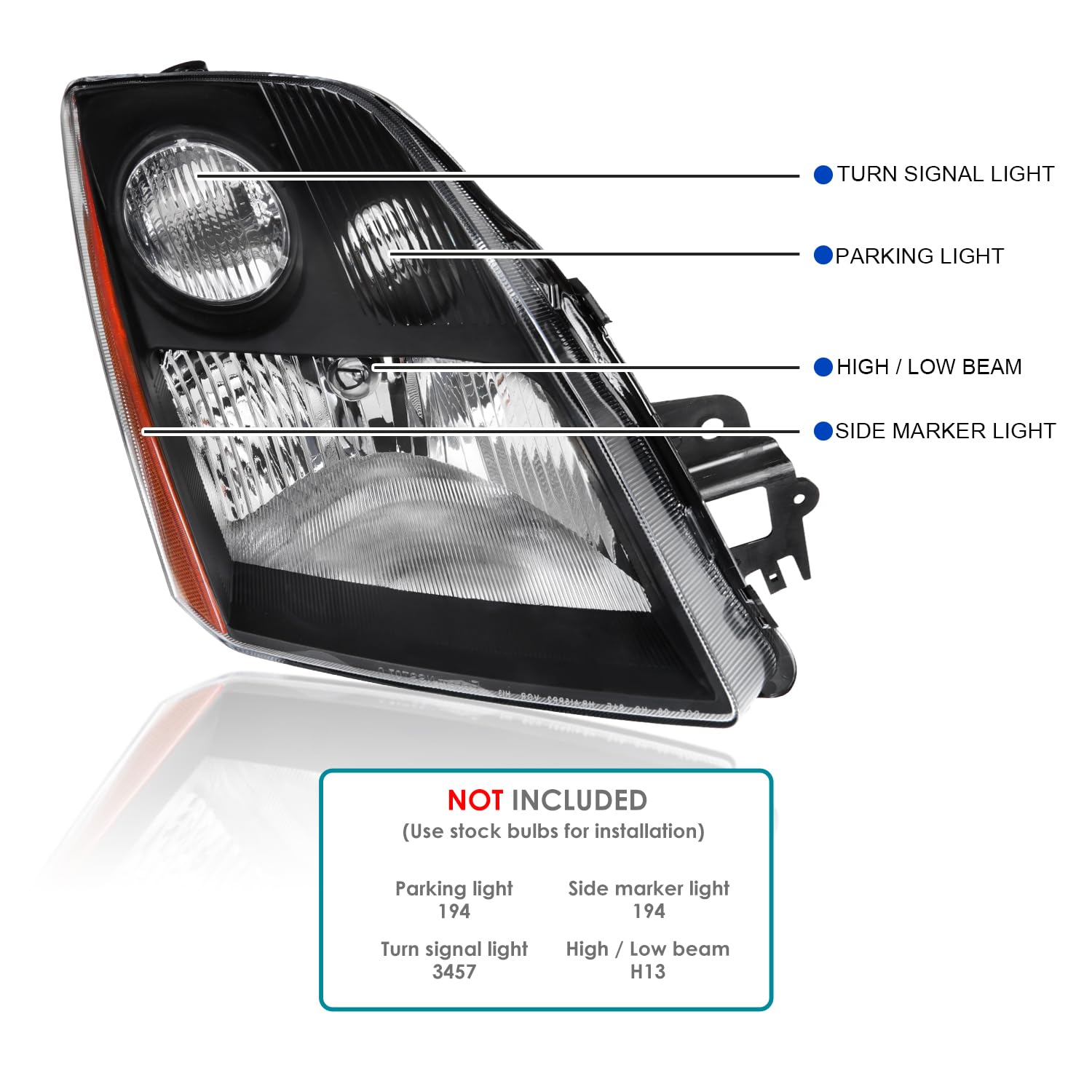 Black Headlights SPEC-D TUNING Compatible with 2007-2009 Nissan Sentra, Left + Right Pair Headlamps Assembly