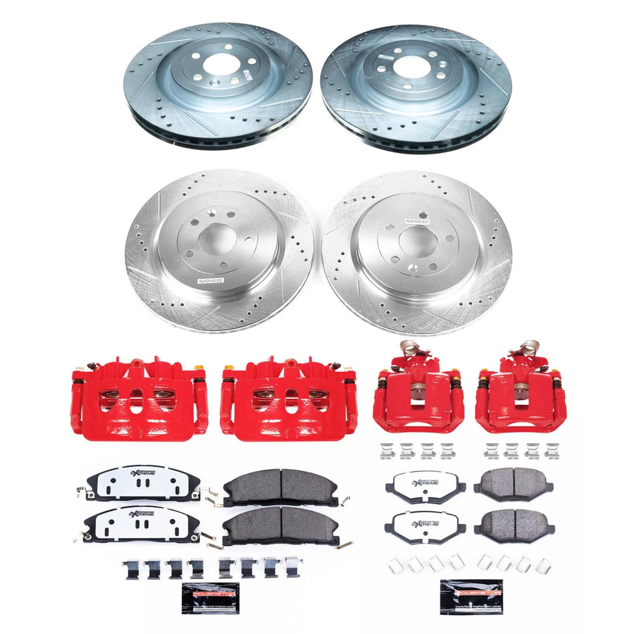 Power Stop KC8972-36 Front and Rear Z36 Truck & Tow Brake Pad and Rotor Kit with Red Powder Coated Calipers
