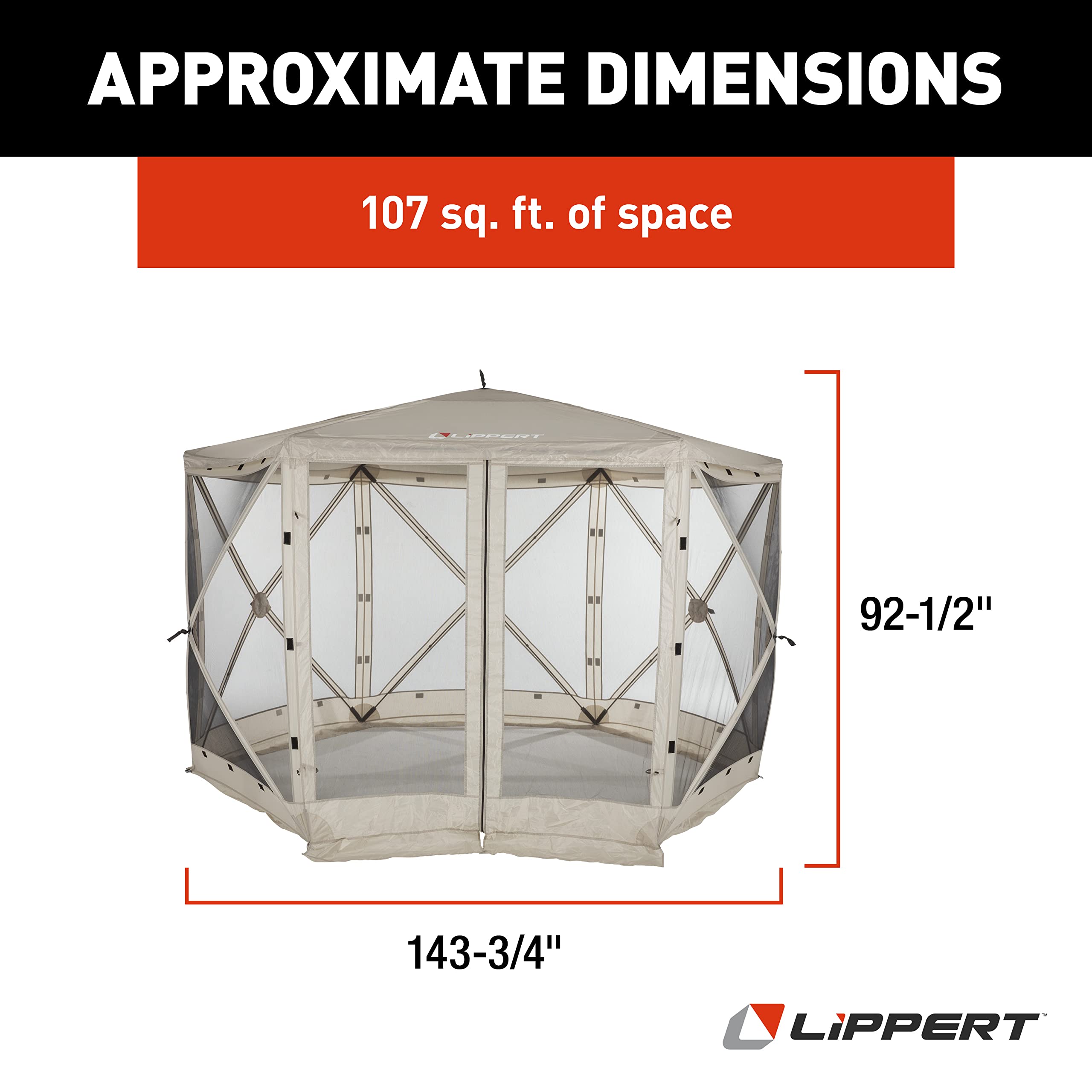 Lippert Popup Picnic Gazebo Tent for Camping, Patios and Easy Outdoor Shelter - 12' x 12', Brown