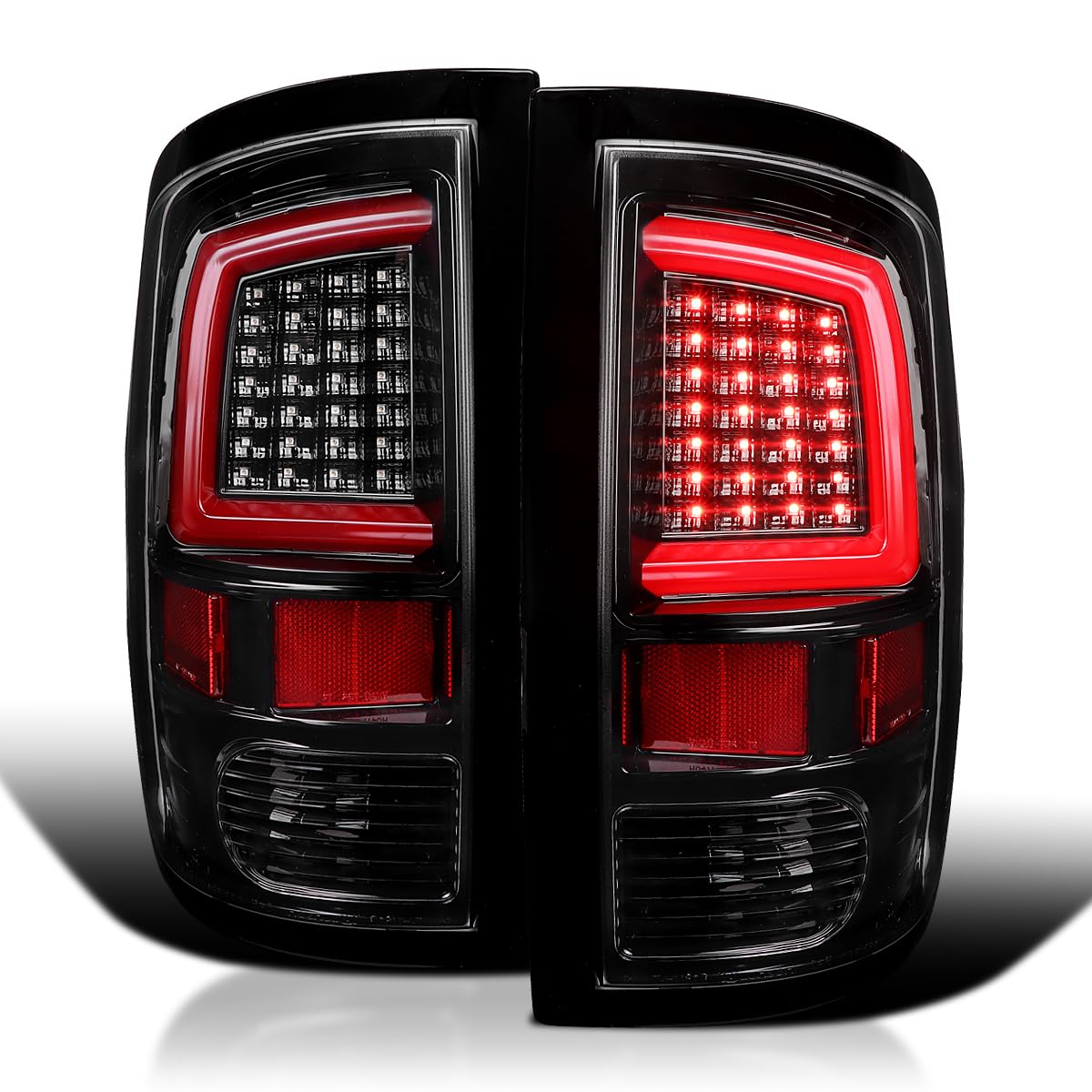 Jet Black LED Tail Lights SPEC-D TUNING w/Red LED Light Bar Compatible with 2009-2018 Dodge Ram 1500, 2010-2018 Dodge Ram 2500/3500, Left + Right Pair Assembly