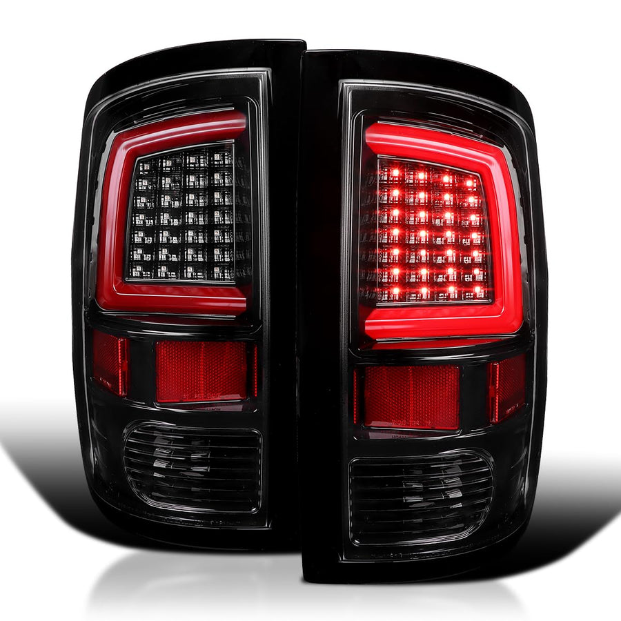 Jet Black LED Tail Lights SPEC-D TUNING w/Red LED Light Bar Compatible with 2009-2018 Dodge Ram 1500, 2010-2018 Dodge Ram 2500/3500, Left + Right Pair Assembly