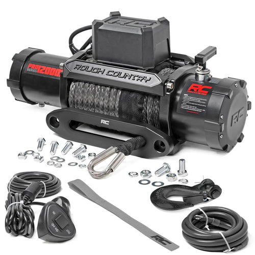 12,000LB Rough Country PRO Series Electric Winch | Synthetic Rope - PRO12000S, Black