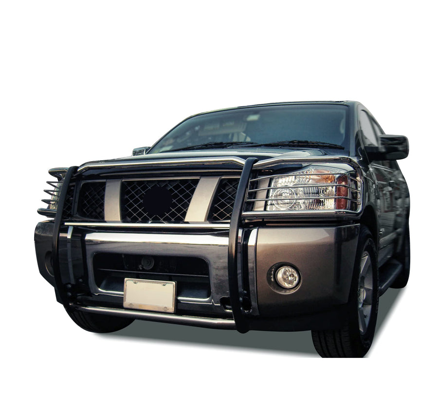 Bumper Guard Black Horse Grille brush Modular Stainless Steel Compatible with 2005-2015 Nissan Armada|2004-2015 Nissan Titan Crew Cab|2004-2015 Nissan Titan King Cab-17NR26MSS