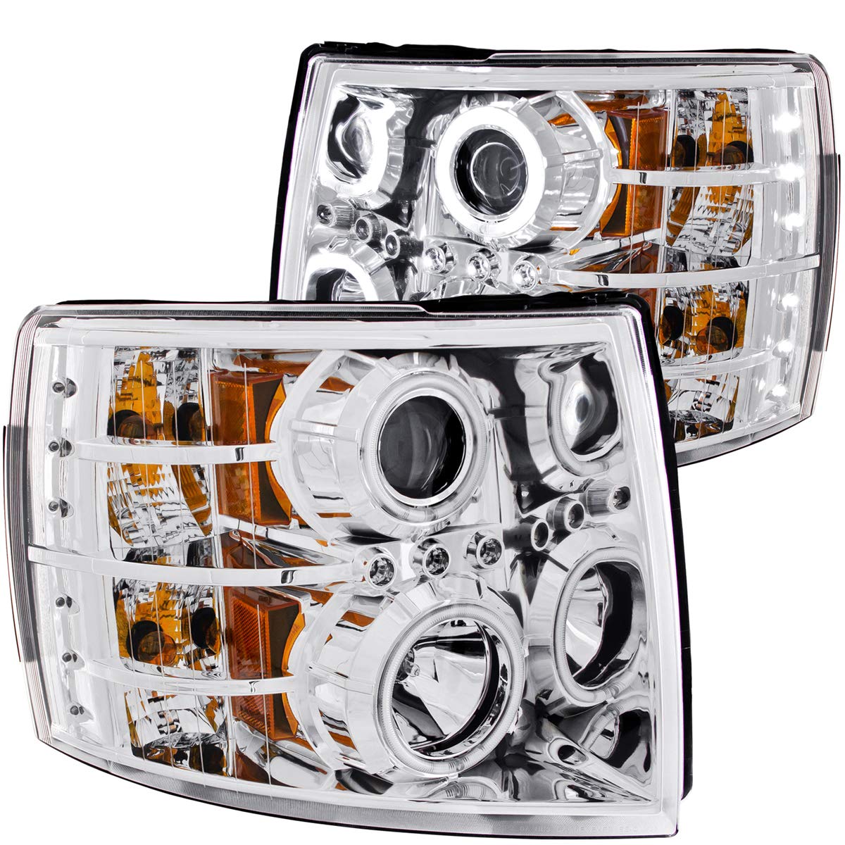 Chevrolet Silverado HD Anzo USA 111086 Projector With Halo/Chrome Clear With Amber Reflectors Headlight Assembly - (Sold in Pairs)