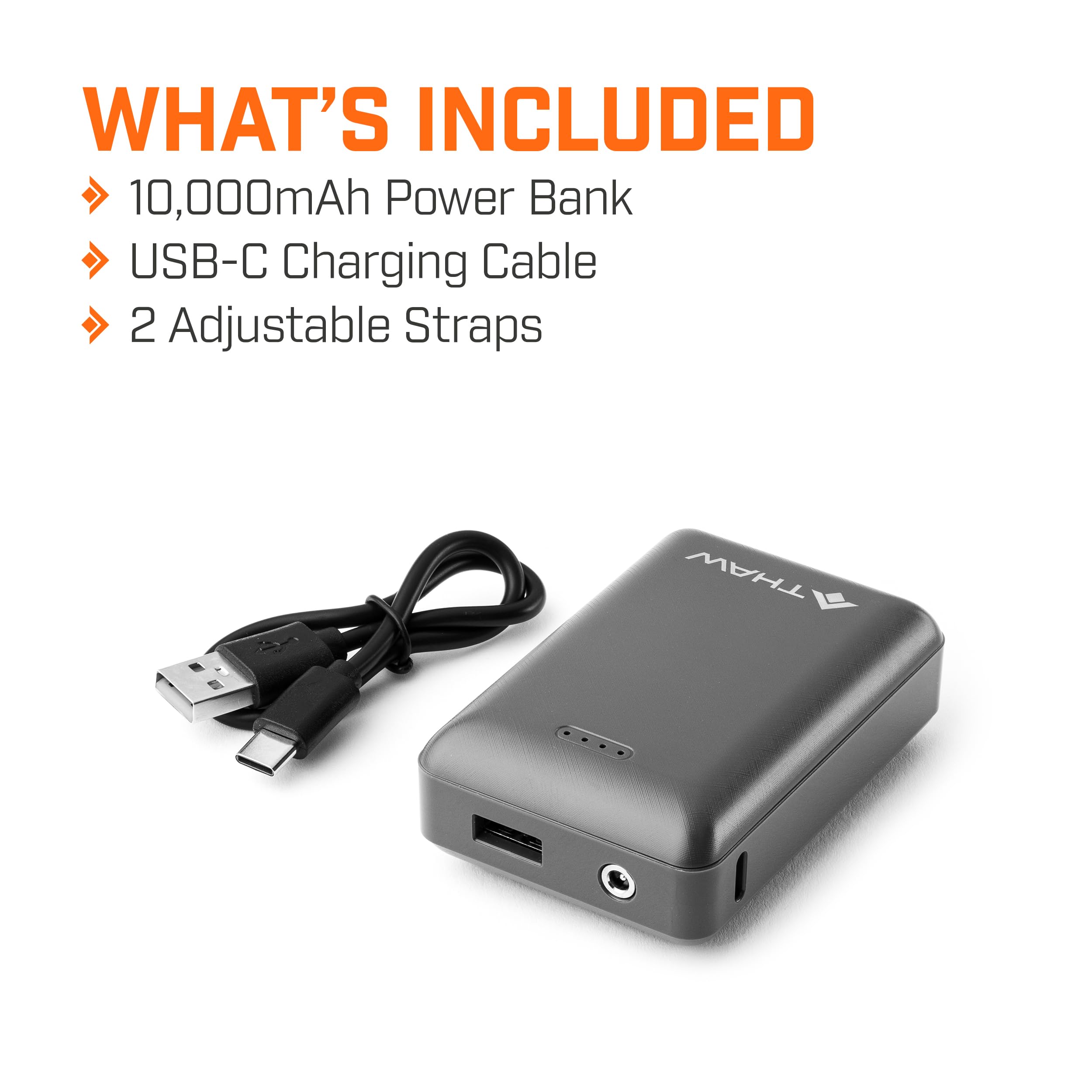 Rechargeable THAW Heated Seat Cover with Power Bank | USB-C Rechargeable, Max 5 Hour Run Time, Universal Fit, Folding Design, Adjustable Anchor Straps