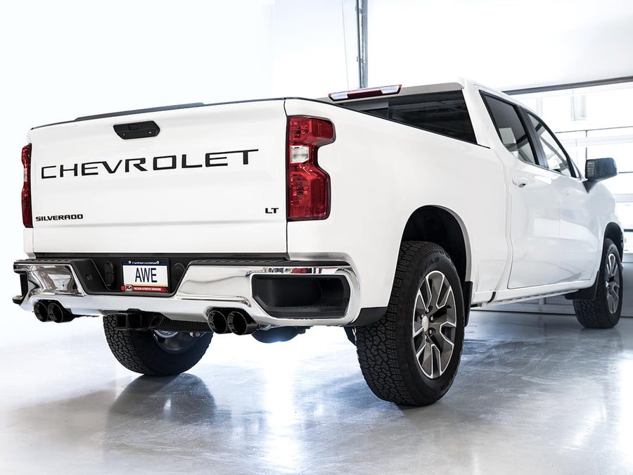 4th Gen GM 1500 AWE Tuning 5.3L 0FG Catback Split Rear Exit (w/Bumper Cutouts) - Quad Diamond Tips - 3015-43202