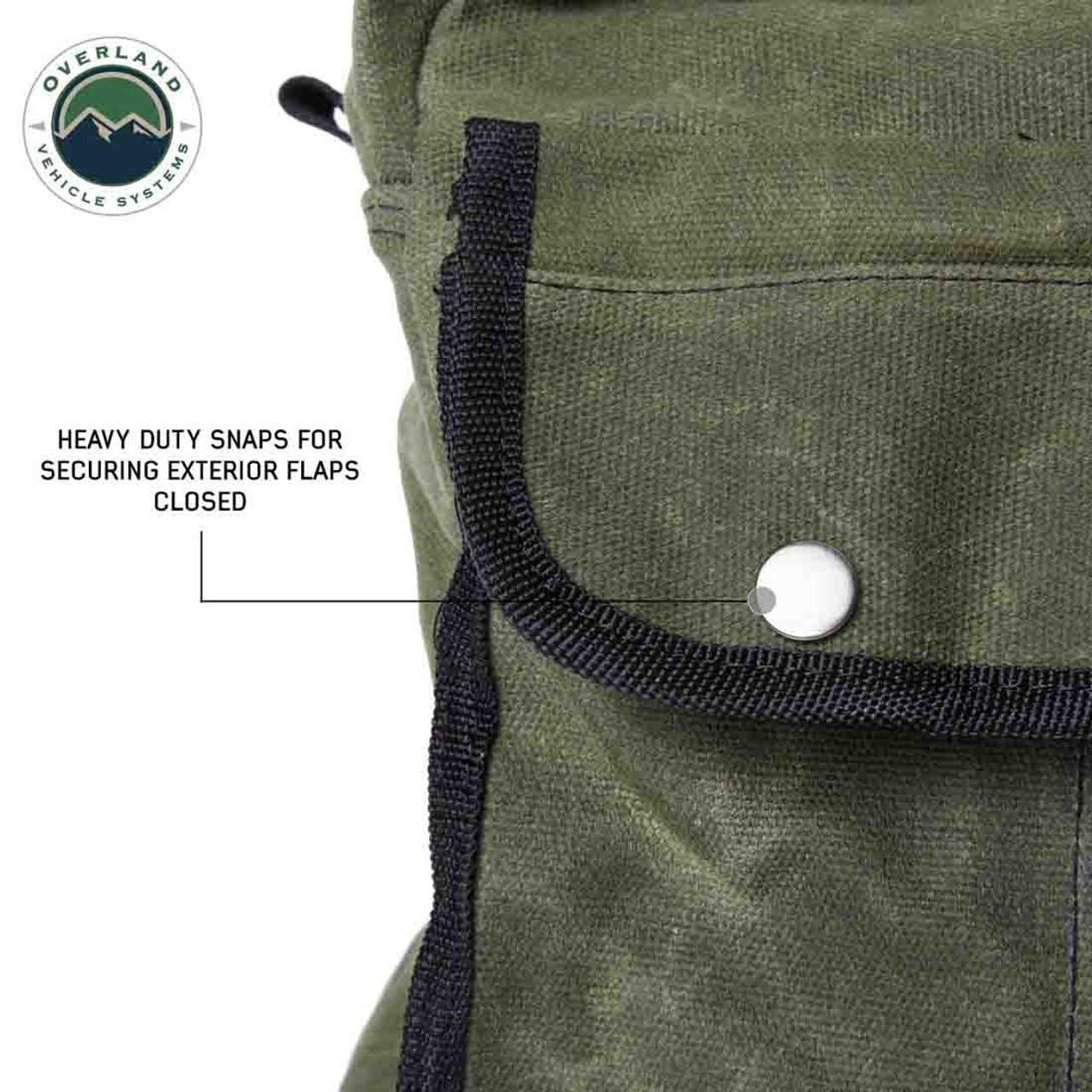 Overland Vehicle Systems Duffle Bag Small With Handle And Straps - #16 Waxed Canvas - Infused with Paraffin Wax Waterproofing - Tear Resistant Fabric