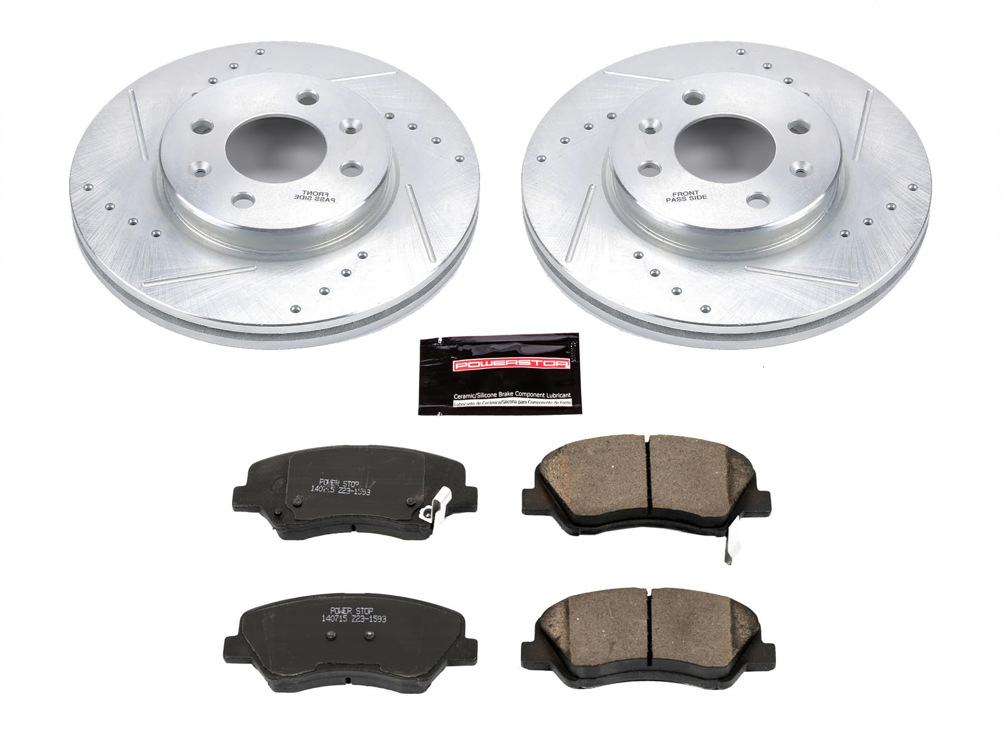 Power Stop K6508 Z23 Carbon Fiber Brake Pads with Drilled & Slotted Brake Rotors Kit For Hyundai Accent 2012-2017, Kia Rio 2012-2017 [Model Specific]