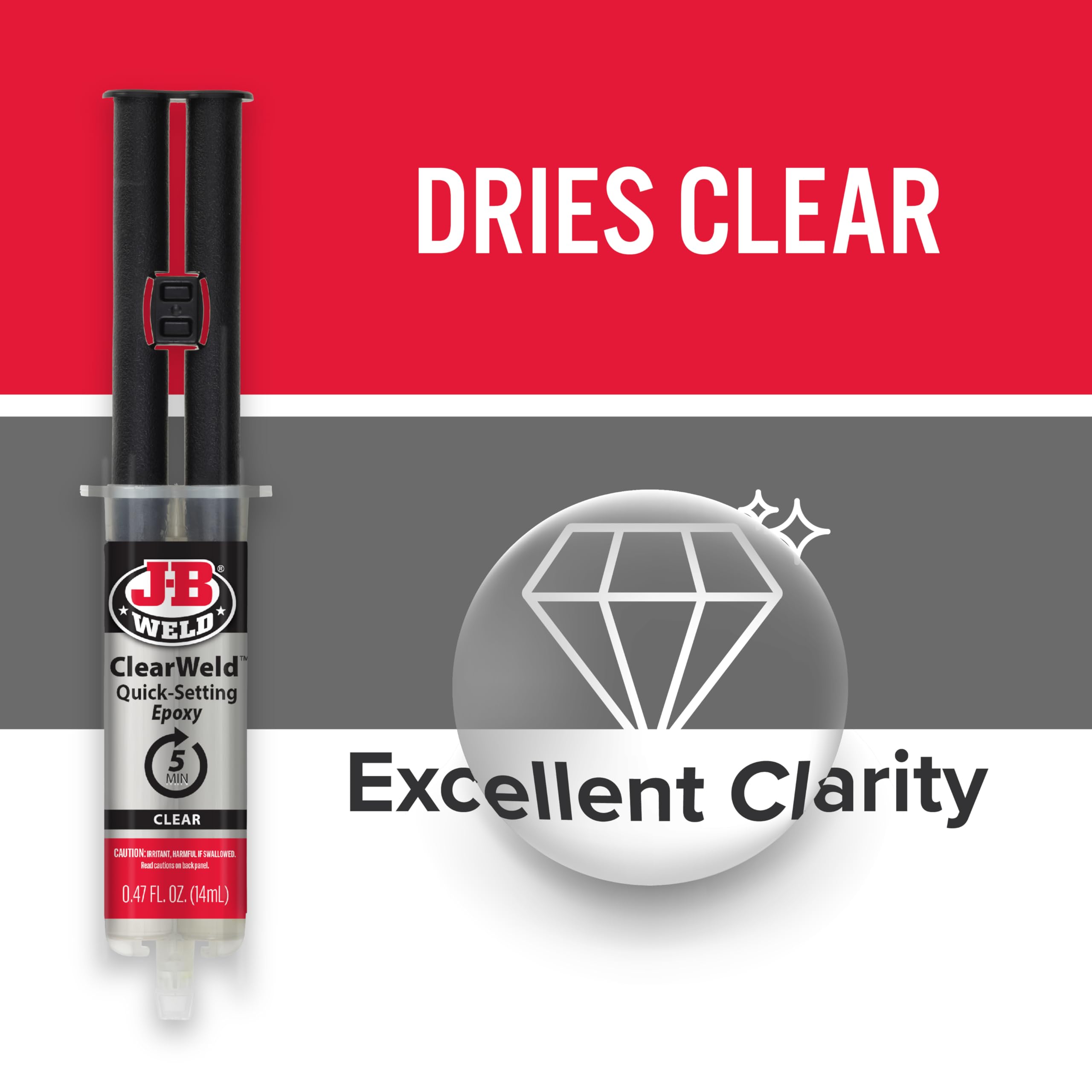 ClearWeld J-B Weld 5 Minute Epoxy, Clear, 14ml w/Static Mixer, (50114H)