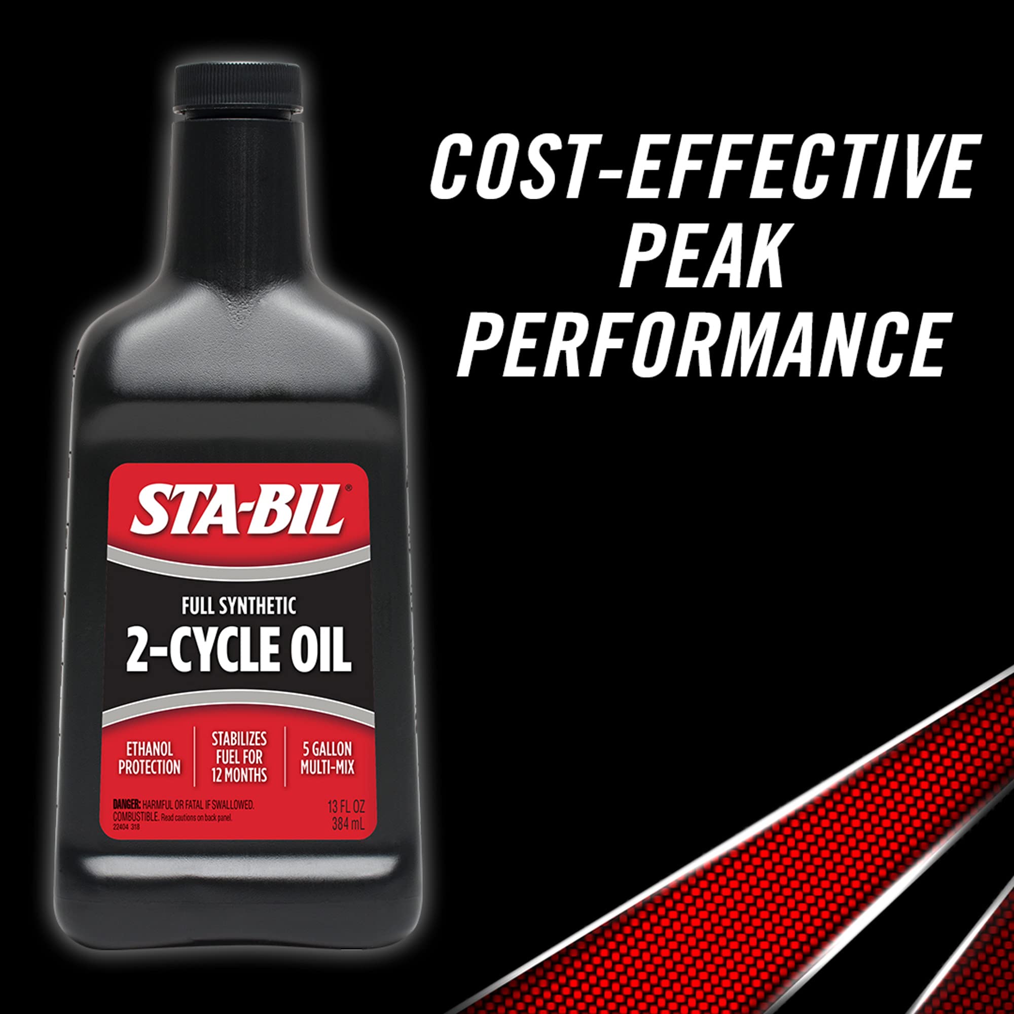 Full Synthetic STA-BIL 2-Cycle Oil - With Fuel Stabilizer For Up To 12 Months Protection - 5 Gallon Multi-Mix - 50:1/40:1 Mix Ratios - Low Smoke Formula, 13 fl. oz. (22404)