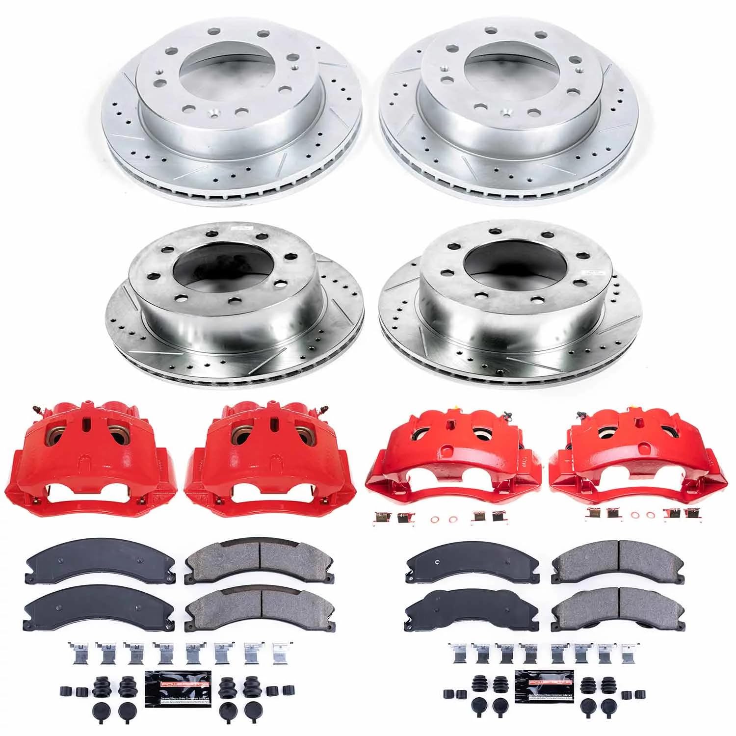 Power Stop Evolution Sport KC6260 Front and Rear Caliper Kit-Drilled/Slotted Rotors, Carbon Ceramic Brake Pads, Calipers For Chevrolet Silverado 3500 HD, GMC Sierra 3500 HD [Model Specific]