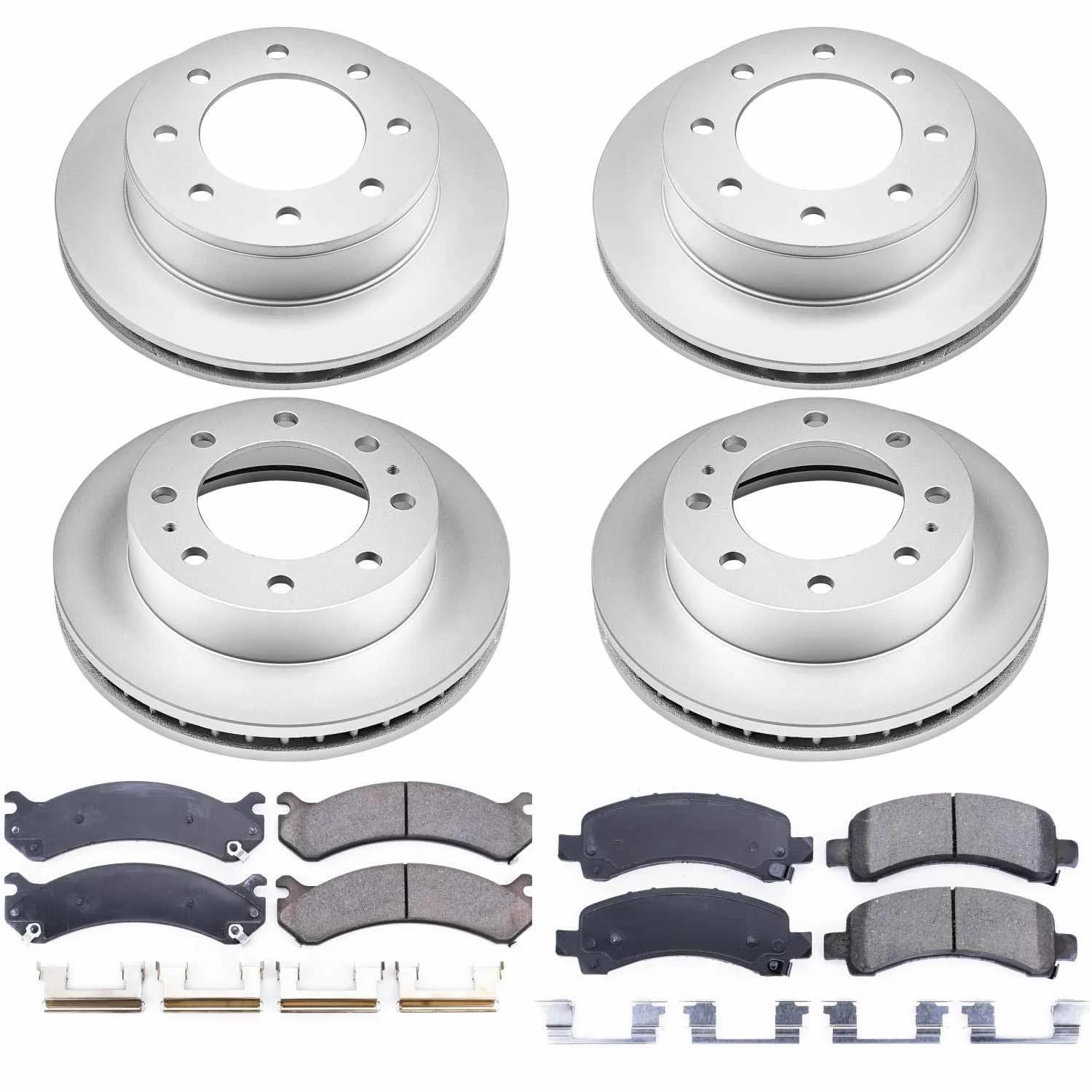 Power Stop CRK2072 Brake Rotor Coated & Ceramic Brake Pads- front & rear For Chevrolet Express 3500 2003-2020, GMC Savana 3500 2007-2020 [Model Specific]