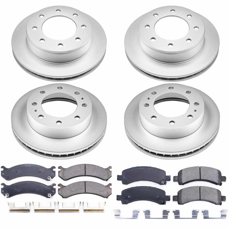 Power Stop CRK2072 Brake Rotor Coated & Ceramic Brake Pads- front & rear For Chevrolet Express 3500 2003-2020, GMC Savana 3500 2007-2020 [Model Specific]