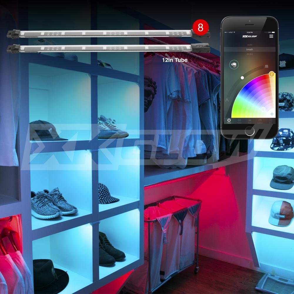 XKGLOW 4x12 Tubes XK-Home-T-ADV Million Color Smartphone App Controlled Home Indoor & Outdoor LED Light Kit