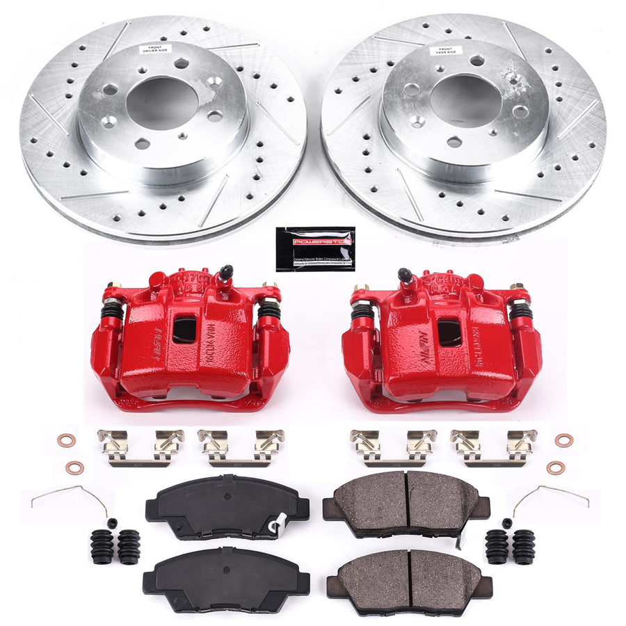 Power Stop Z23 KC5382 Evolution Sport Front Caliper Brake Kit- Brake Rotor, Carbon-Fiber Ceramic Brake Pads and Brake Caliper For Honda Fit 2009-2014 [Model Specific]