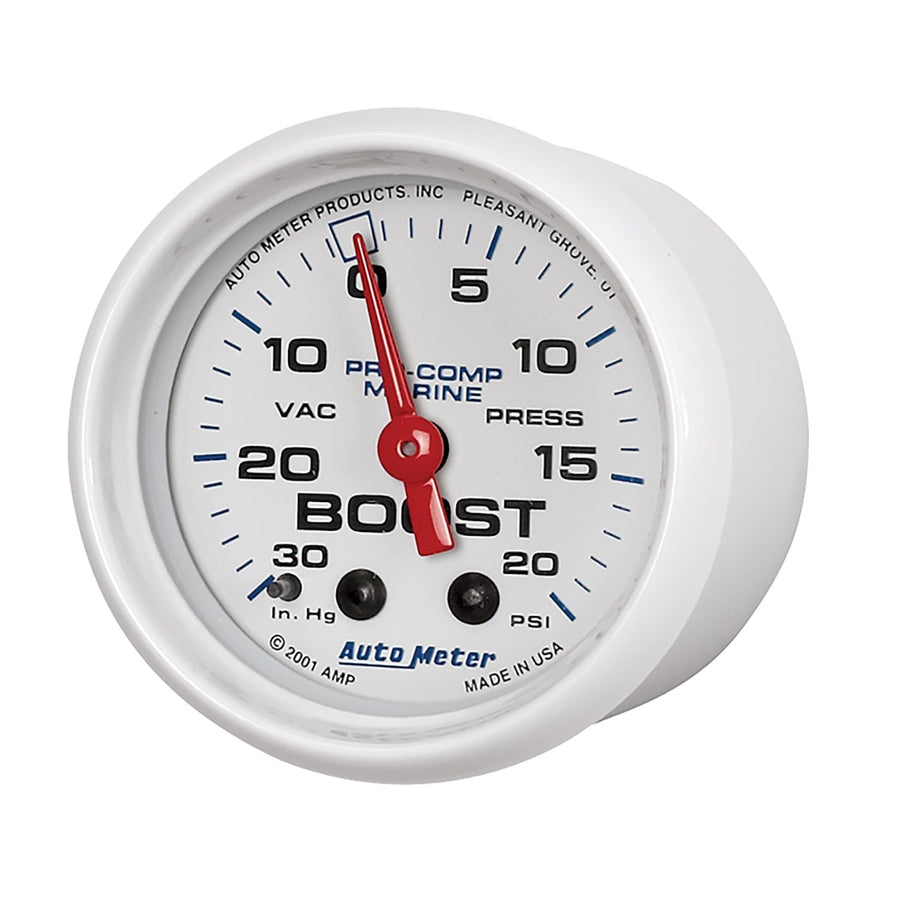 Vac/Boost AutoMeter Gauge, 2 1/16", 30Inhg-20Psi, Mechanical, Marine White (200774),Multi