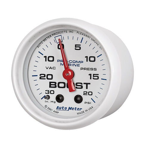Vac/Boost AutoMeter Gauge, 2 1/16", 30Inhg-20Psi, Mechanical, Marine White (200774),Multi