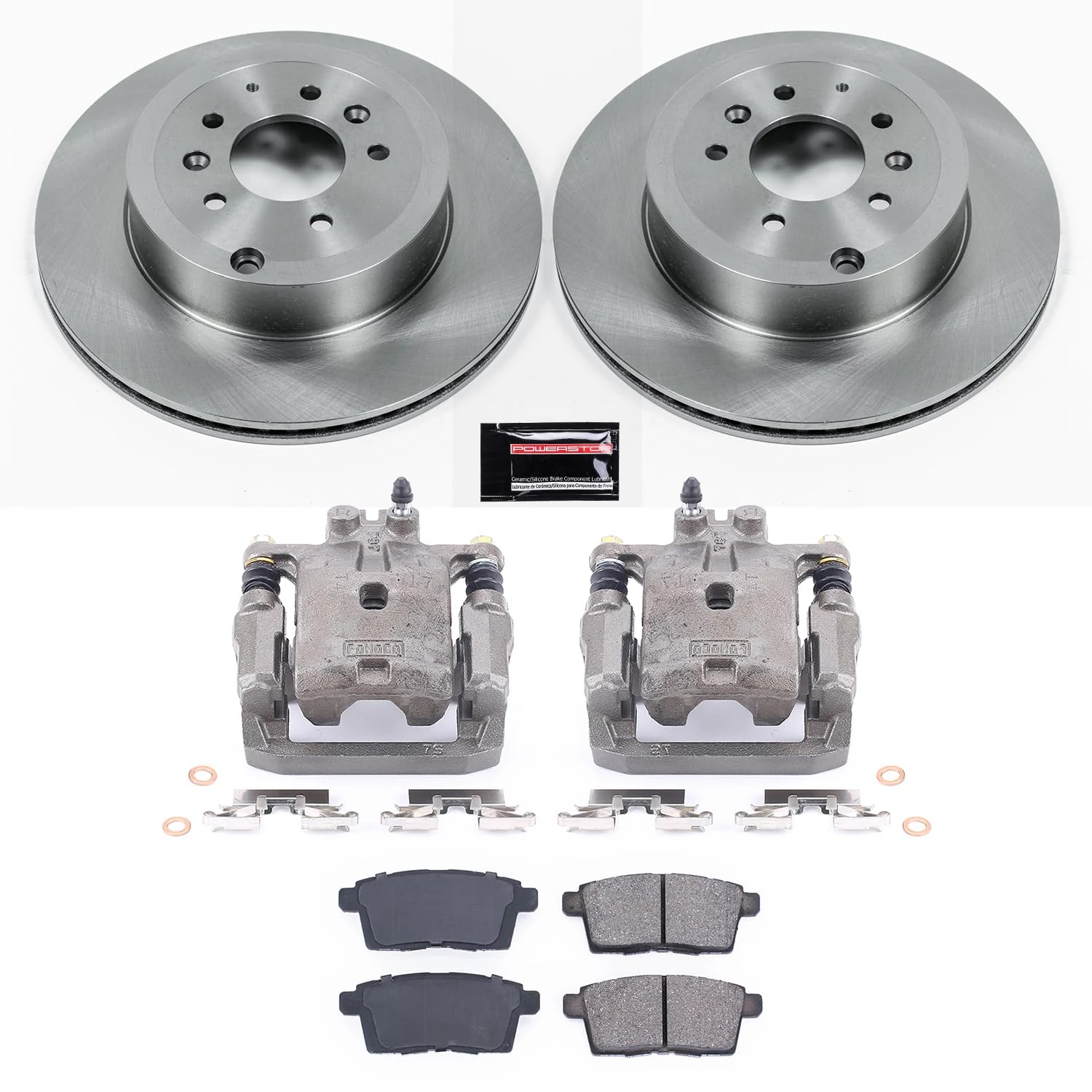 Power Stop KCOE5877A Replacement Autospeciality Rear Caliper Kit- OE Rotors, Ceramic Brake Pads, Calipers For Mazda CX-9 2007-2015 [Model Specific]