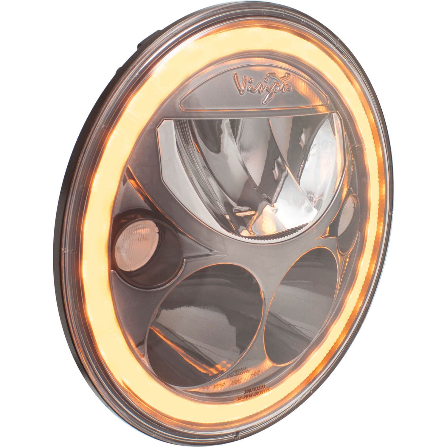 7" Round Amber Halo Single Vx Series Black Chrome Face Led Headlight W/Low-High-Halo