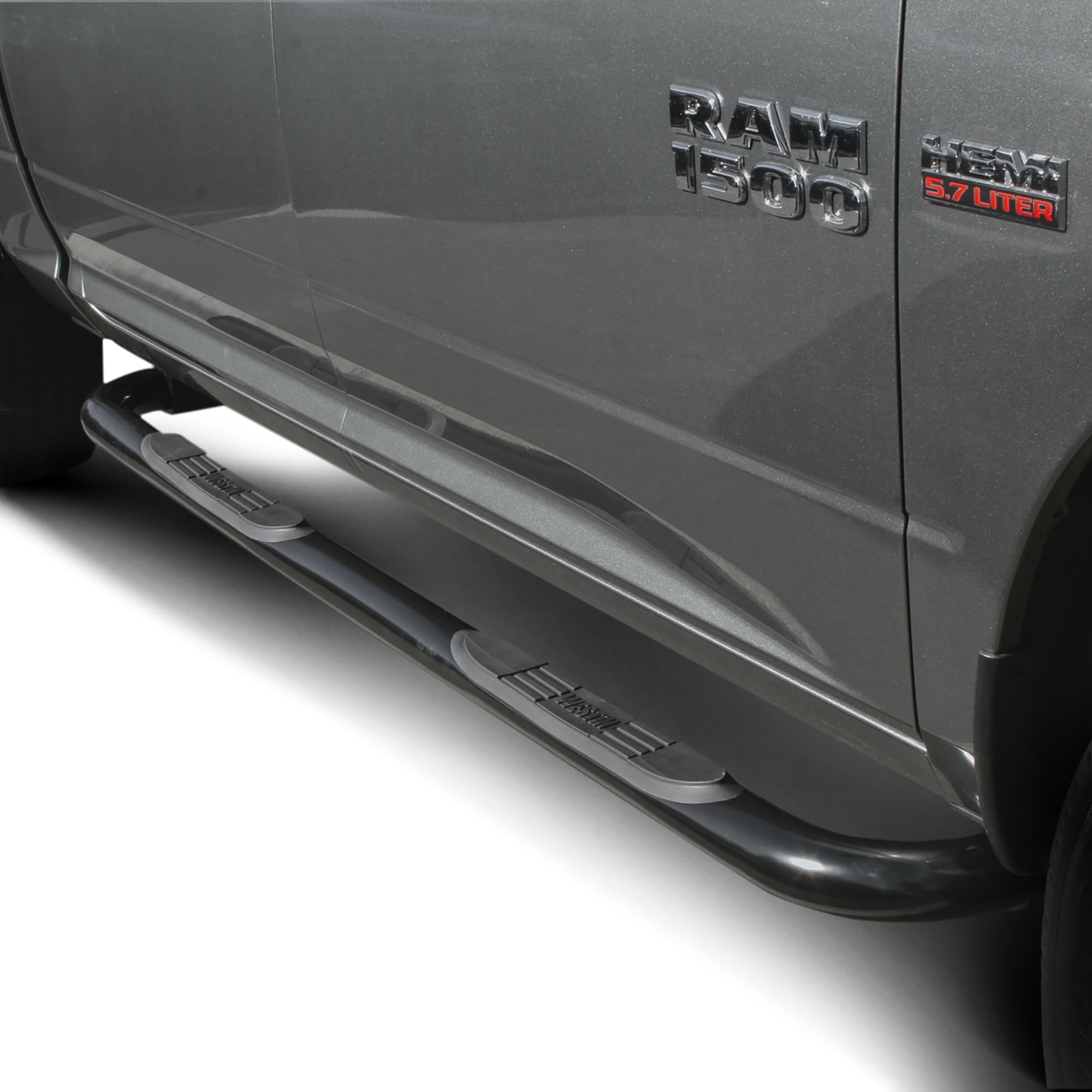 Westin E-Series 23-3565 3 Round Nerf Bars fits 2009-2018 Ram 1500 2019-2024 1500 Classic 2010-2025 Ram 2500 3500 Crew Cab (Exc Cab Chassis with Def Tank) Black Pair