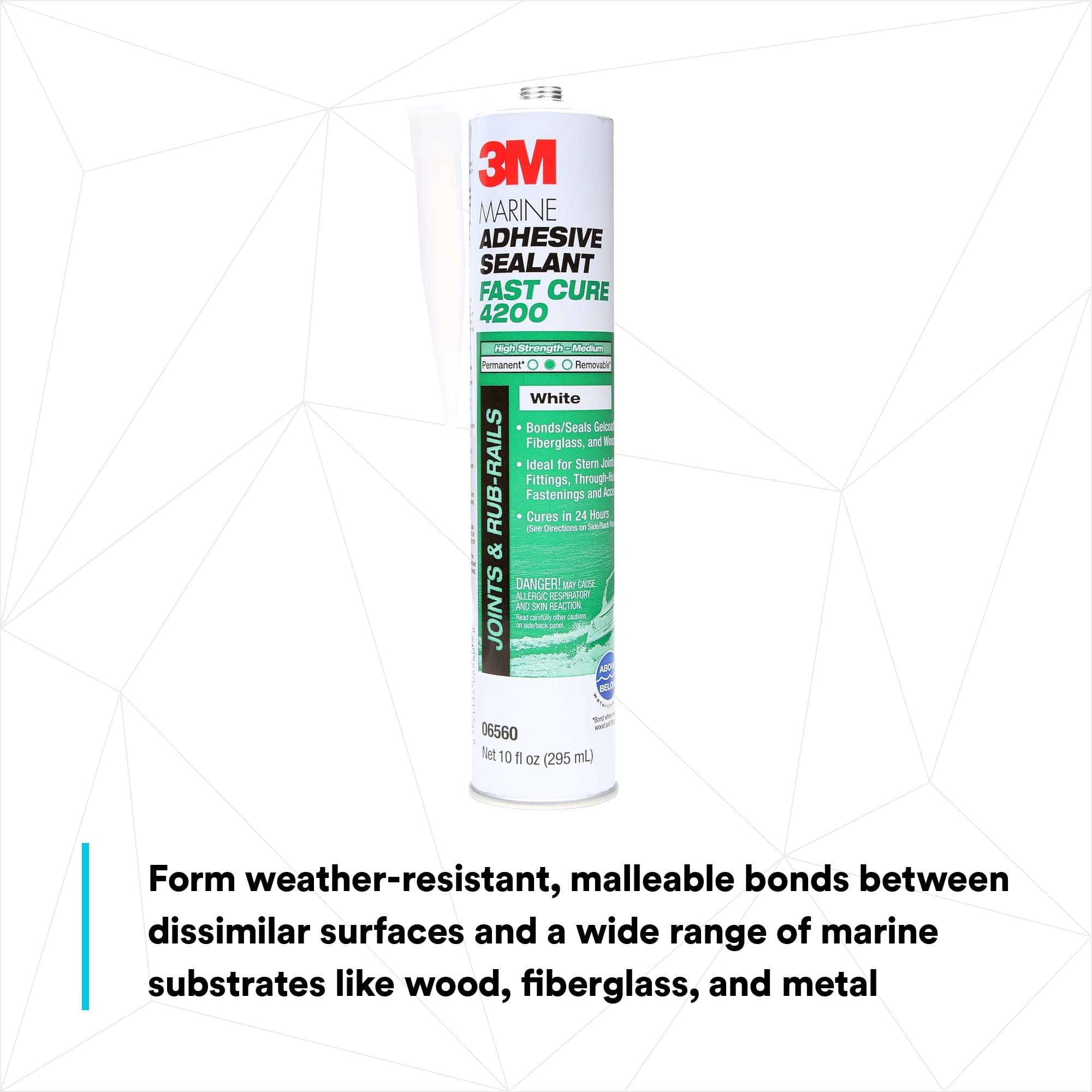 3M Marine Adhesive Sealant 4200 Fast Cure (06560) – Semi-Permanent Flexible Adhesive Sealant for Boats and RVs, White, Flexible Bonds, Underwater-Safe, 295 mL Cartridge