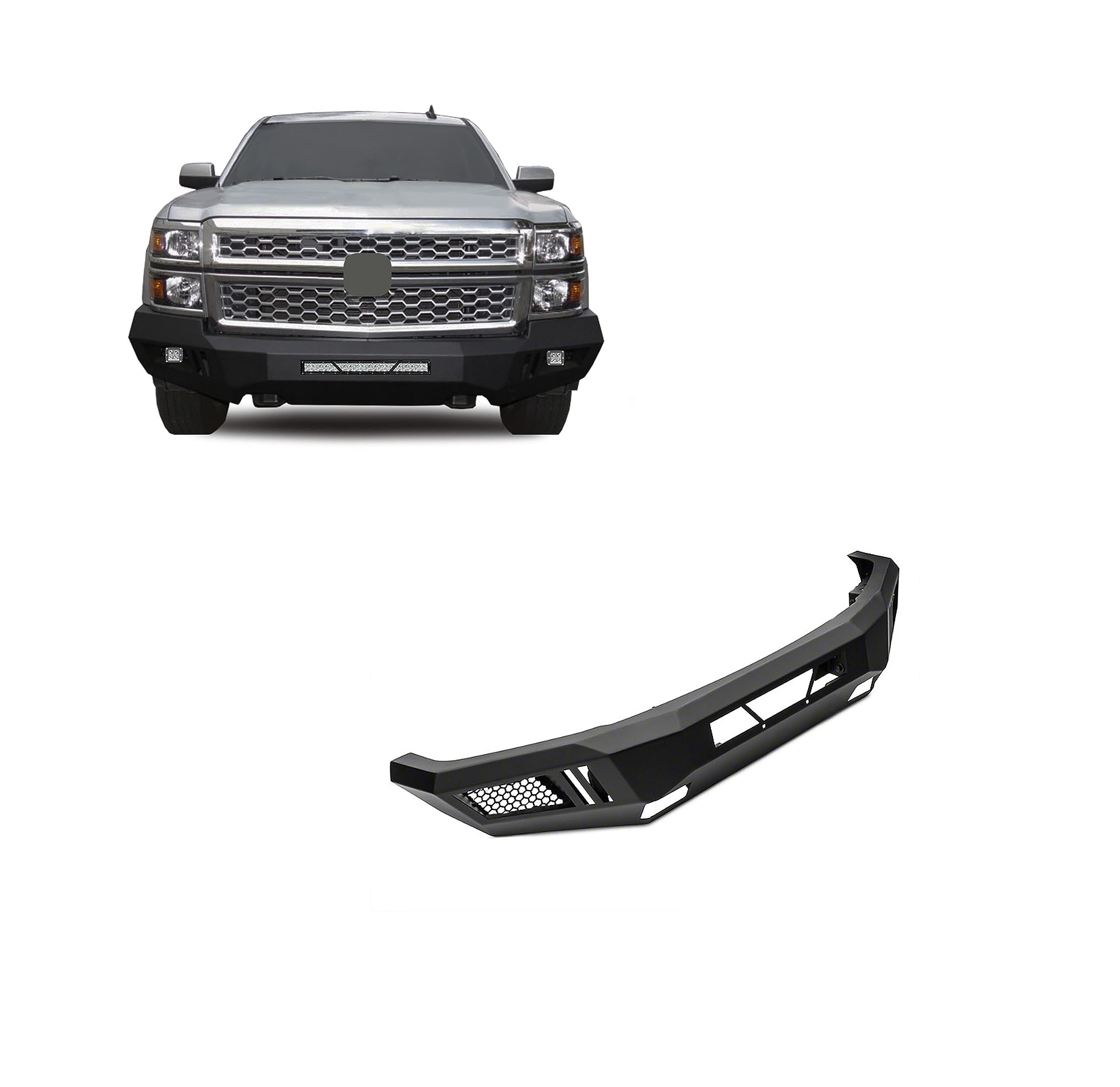 Heavy Duty Black Horse Armour Front Bumper Includes 1 20in LED Light Bar, 2 Sets of 4in Cube Lights Matte Black Compatible with 2014-2015 Silverado 1500-AFB-SI14-KIT