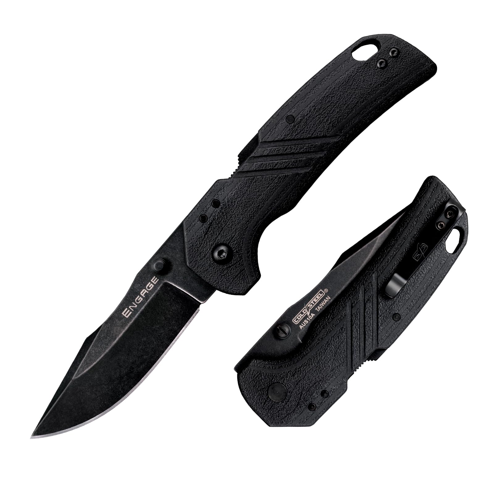 Cold Steel 3" CS-FL-30DPLC-10B: Engage Aus10A / 3" Clip Point Blade / 2.4Mm Thick, Black/Grey