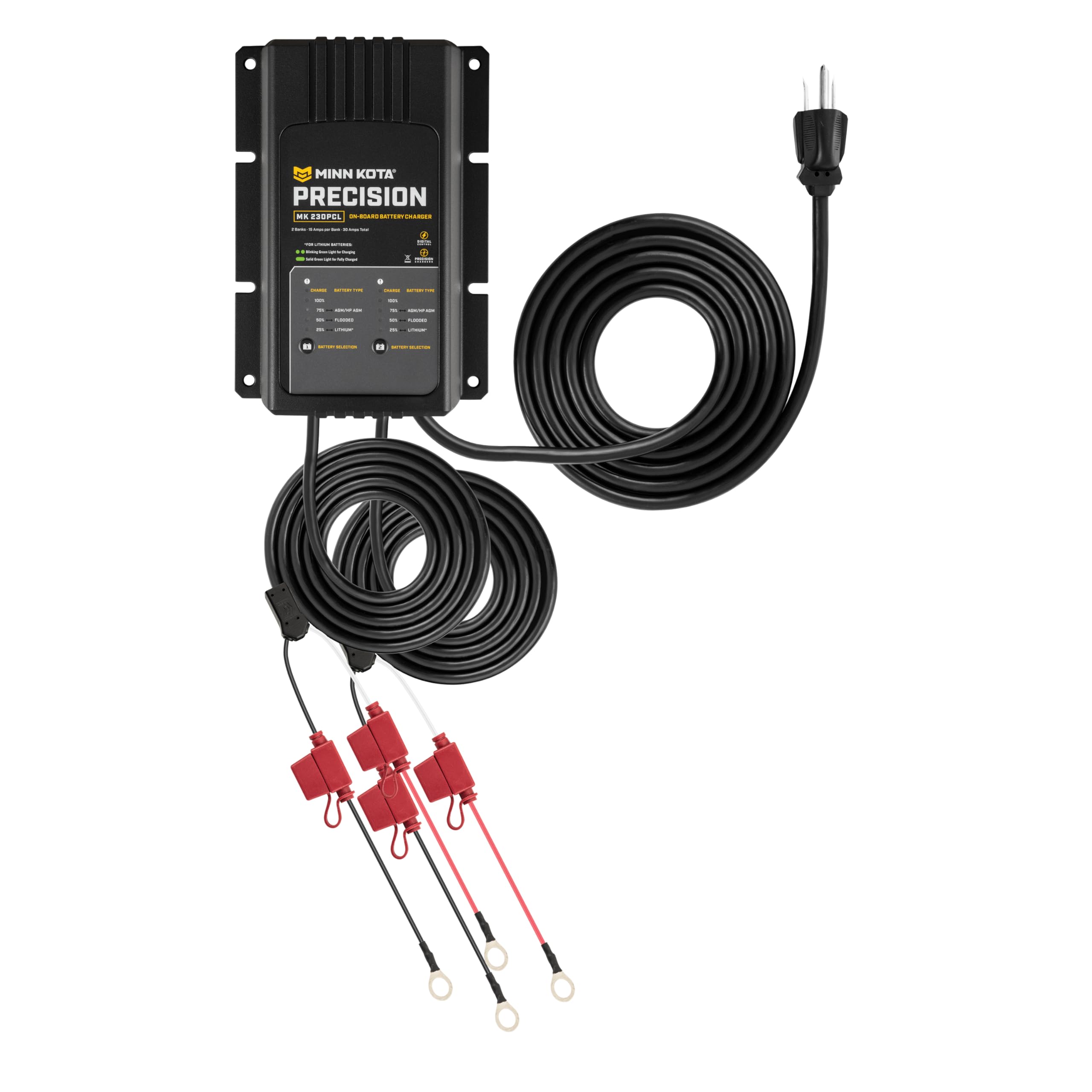 Minn Kota MK-230PCL Precision On-Board Marine Battery Charger – 2 Banks, 15 Amps Each