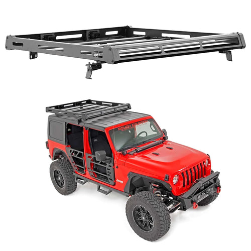 Rough Country Roof Rack for Jeep Wrangler JL (2021–2024) & Unlimited (2018–2025) - Cargo Rack Heavy-Duty, Freedom Top Compatible, Low-Profile Overland Design