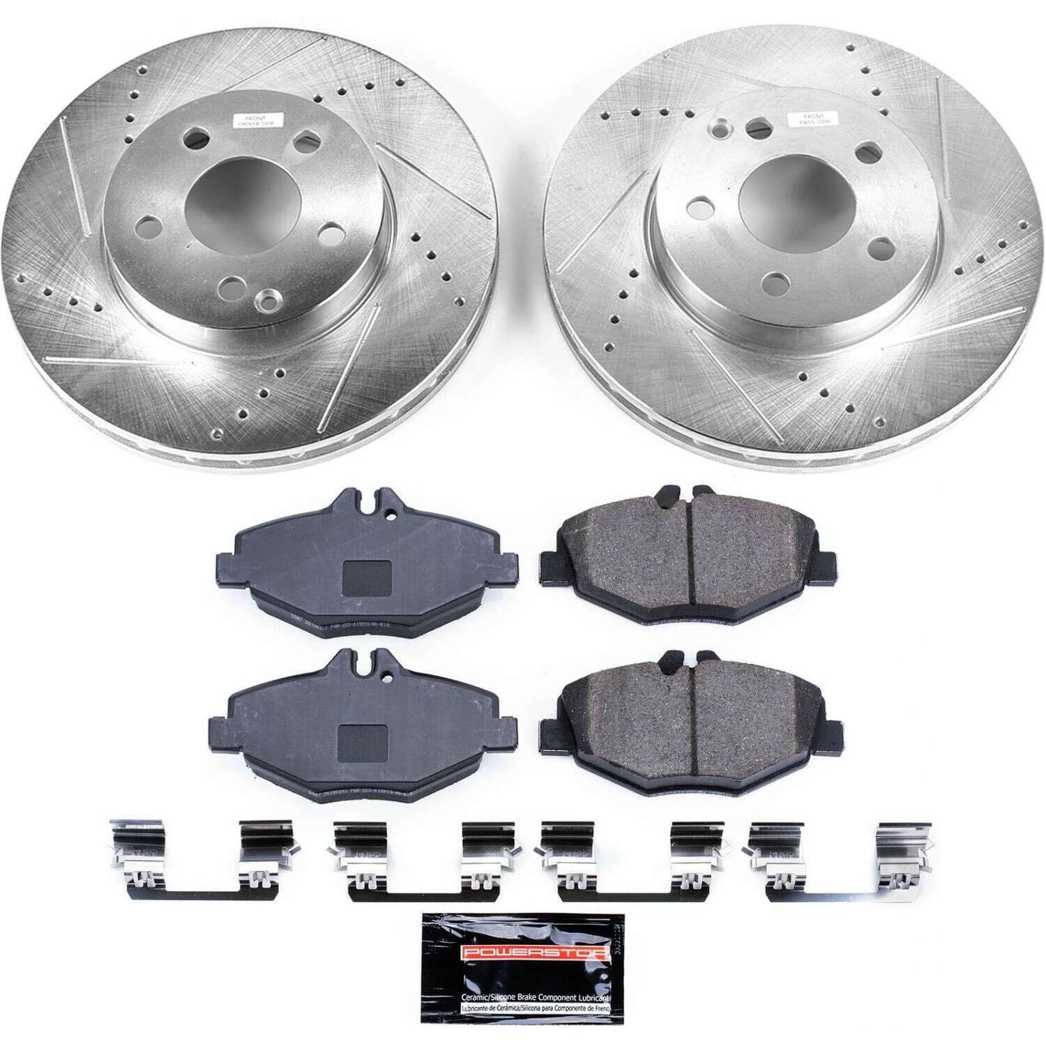 Power Stop K5326 Z23 Carbon Fiber Brake Pads with Drilled & Slotted Brake Rotors Kit For Mercedes-Benz E320 2006 [Model Specific]