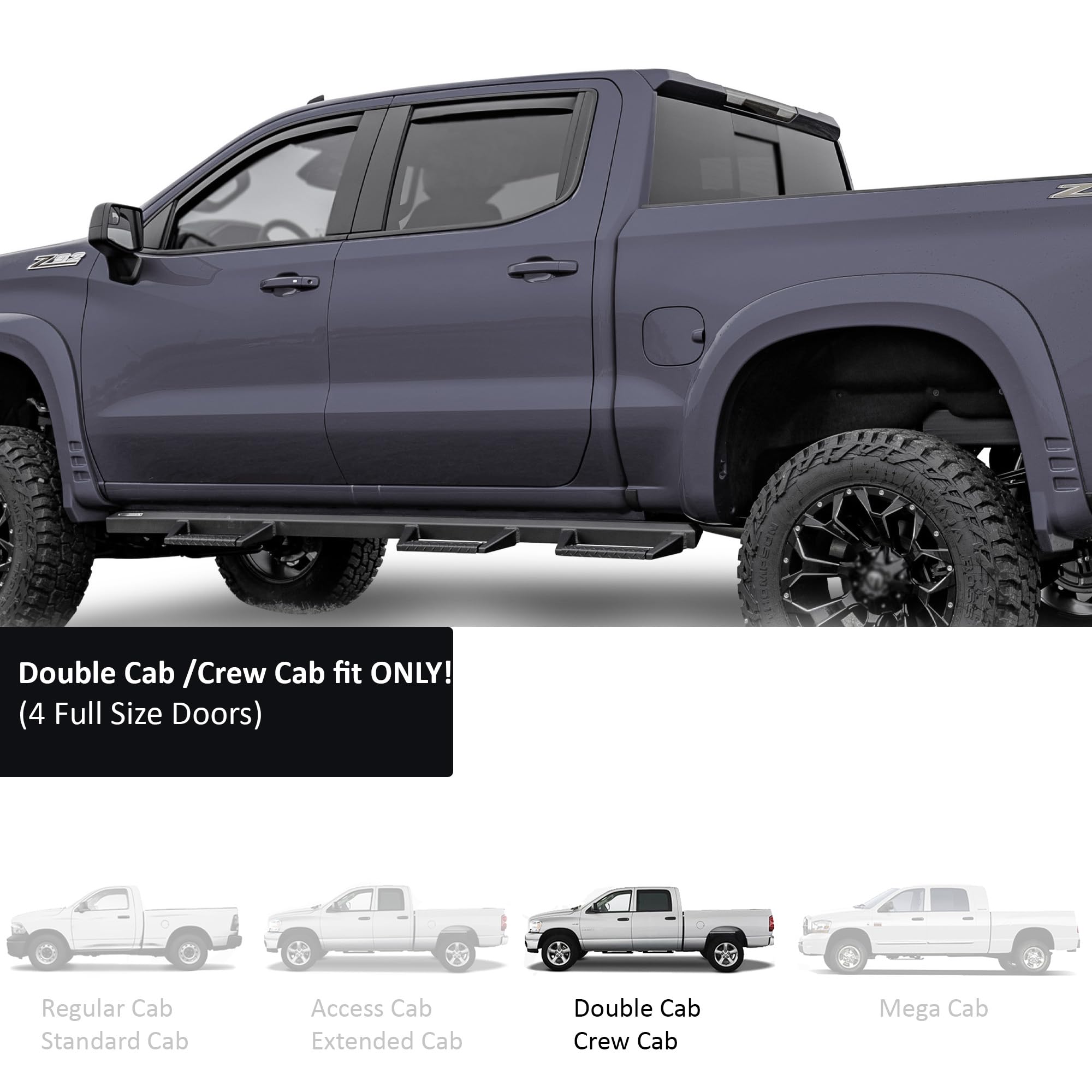 Inside Channel Mount Black Horse Smoke 4 PC Rain Guard Window Visor Sun Deflector Compatible with 2014-2018 Silverado/Sierra 1500 CrewCab|2015-2019 Silverado/Sierra 2500/3500HD CrewCab-14-CHSLCC-14-IN
