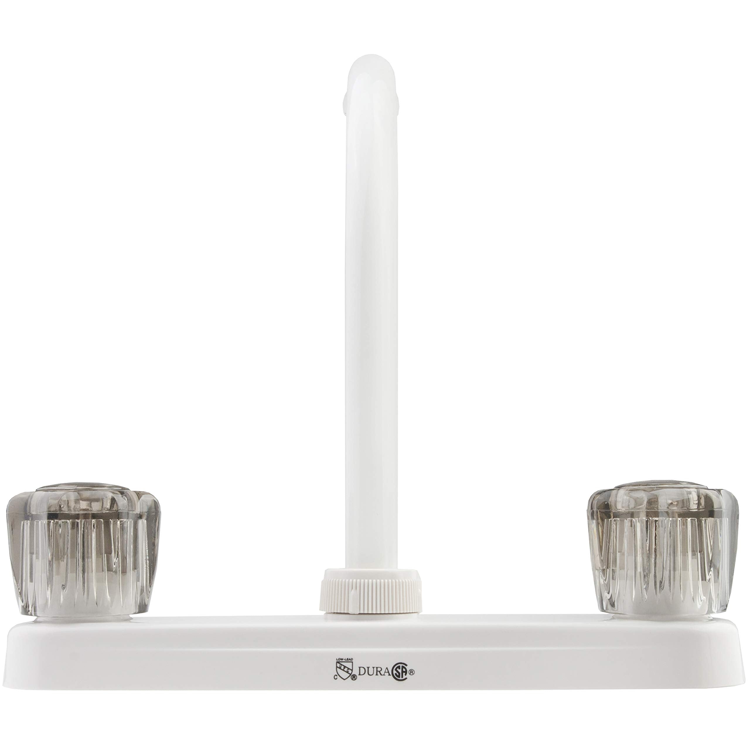 Dura Faucet Hi-Rise DF-PK210S-WT Kitchen Sink Faucet with Smoked Acrylic Knobs (White)