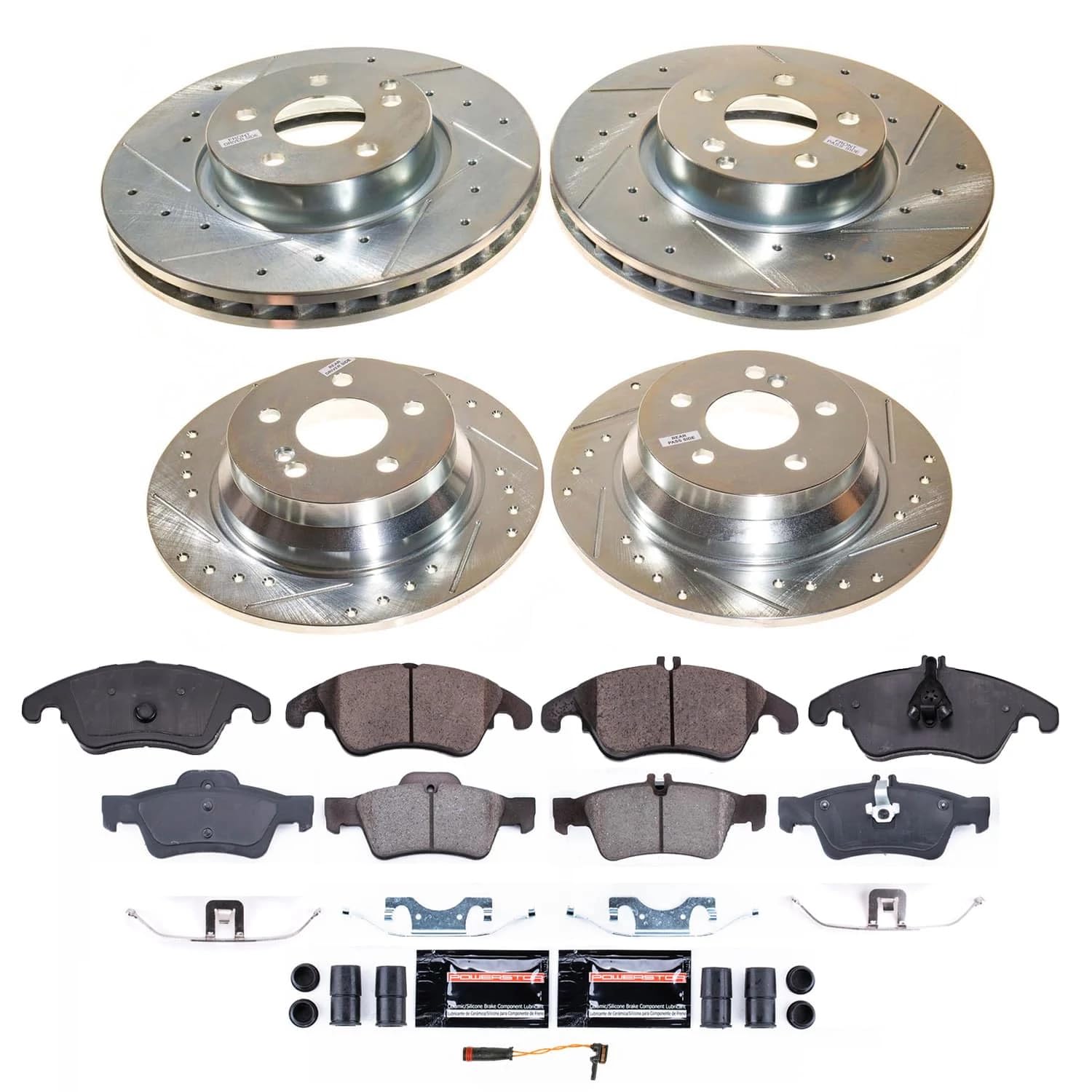 POWERSTOP Z23 Carbon-Fiber Ceramic Brake Pads and Front and Rear Drilled and Slotted Rotors Brake Kit For Mercedes-Benz E250 2014-2016 [Vehicle Specific]