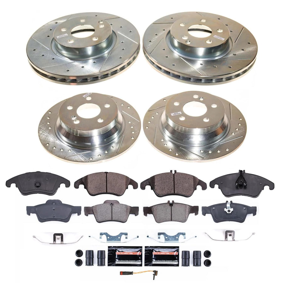 POWERSTOP Z23 Carbon-Fiber Ceramic Brake Pads and Front and Rear Drilled and Slotted Rotors Brake Kit For Mercedes-Benz E250 2014-2016 [Vehicle Specific]