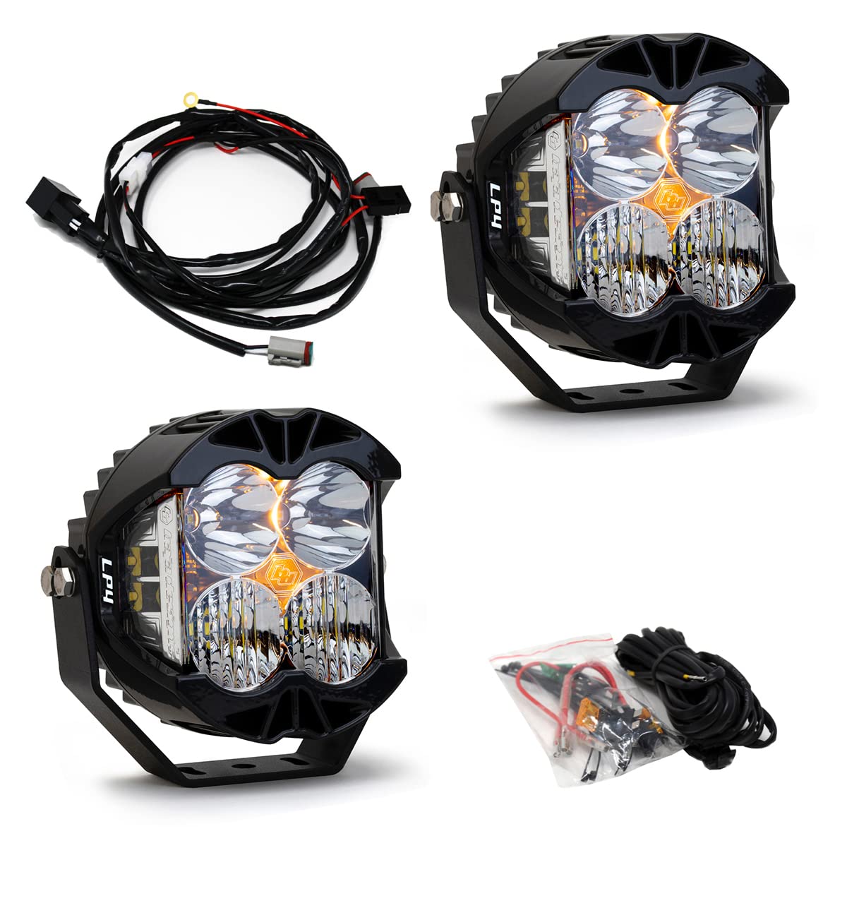 Baja Designs LED Bumper Light Kit LP4 Pro for Jeep Gladiator 2020-22, Wrangler JL 2018-22 with OEM Rubicon Steel Bumper (Toggle Switch Wiring Harness)