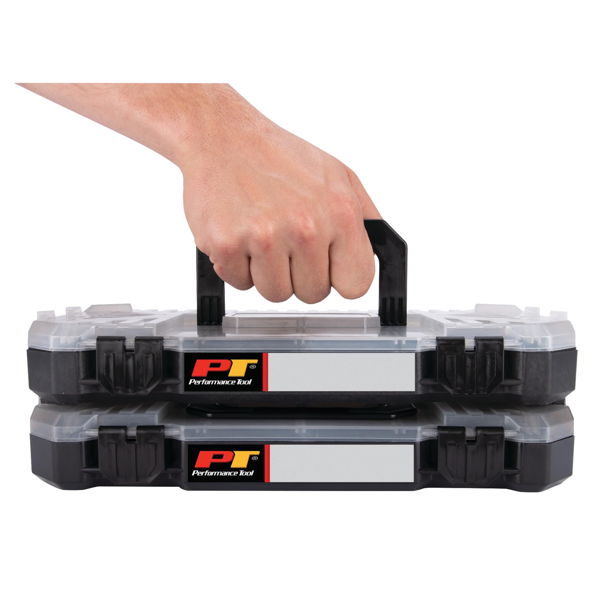 Stackable Performance Tool W5266 Storage Bins with Removable Dividers and Secure Latches for Hardware Organization and Portability