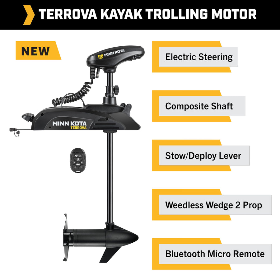 Kayak Minn Kota Terrova Bow-Mount Electric Trolling Motor with GPS – 55 Lb. Thrust, 36 in. Shaft, Freshwater