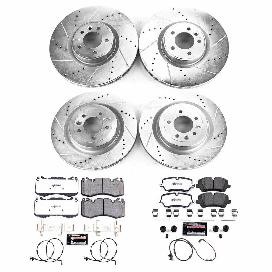 Power Stop Brake Kit Front and Rear For 2019 2020 2021 2022 Land Rover Range Rover - Truck & Tow Carbon Fiber Ceramic Pads & Drilled and Slotted Rotors Replacement, K8789-36