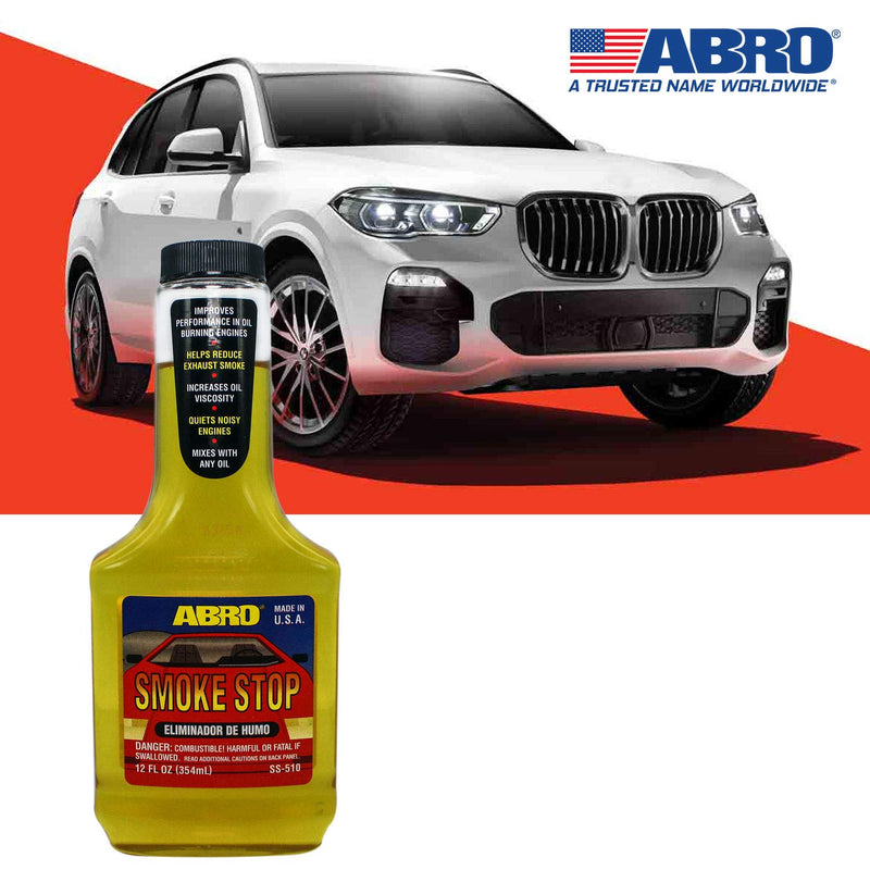 Smoke Stop ABRO, 12 Oz., Halt Exhaust Smoking & Crankcase Gases, Boost Engine Life, Increases Oil Viscosity for Better Compression, Reduce Smoke, Silence Engines, Mixes with Any Oil