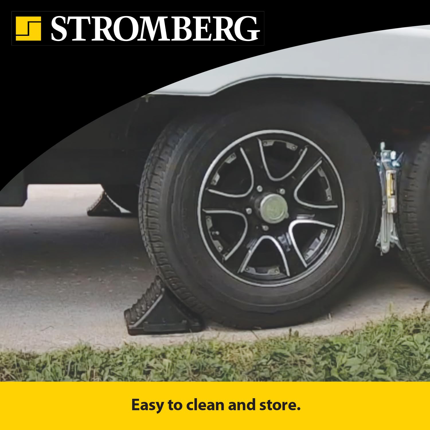 RV Wheel Chocks for Trailer – Stromberg Carlson Rubber Tire Stopper, Camper Chock Blocks, Trailer Wheel Chuck, Wheel Chocks for Cars, RV Tire Chocks for Travel Accessory, Black, Single