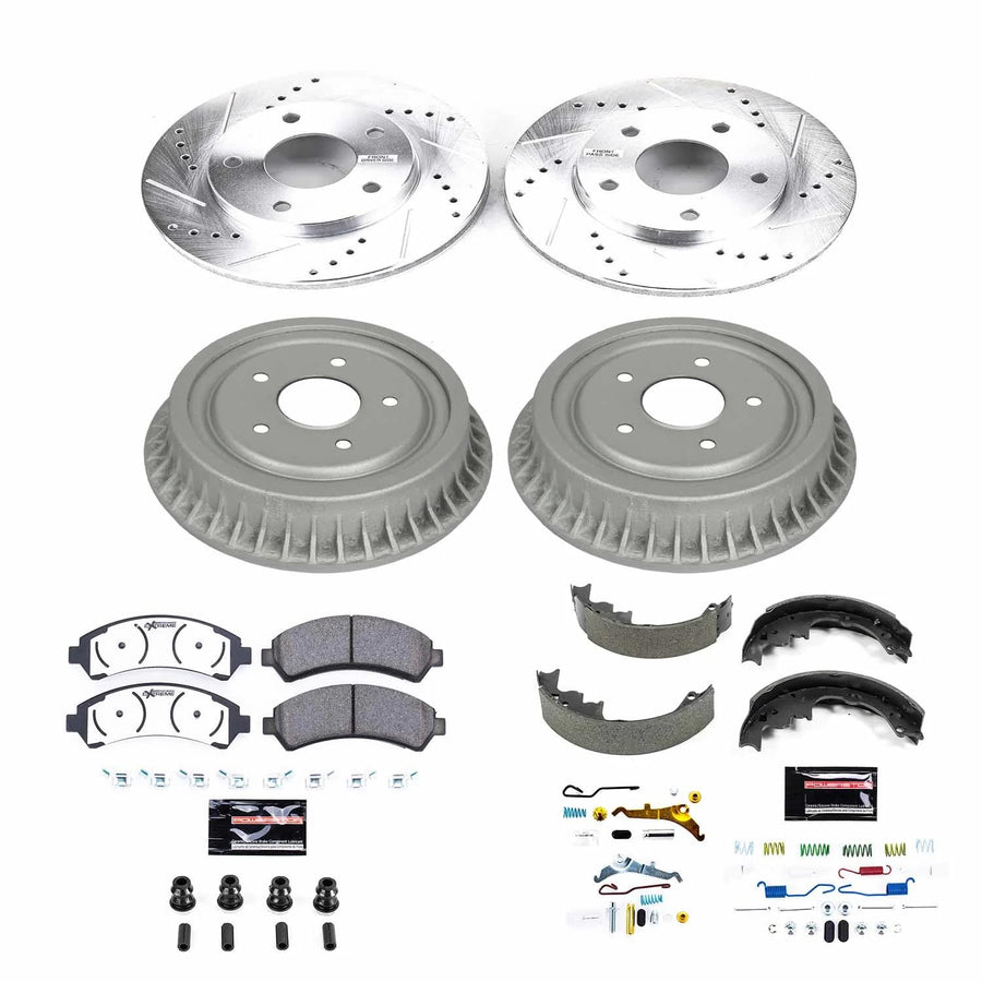 Power Stop Brake Kit Front and Rear For 1998 1999 2000 2001 2002 2003 Chevrolet S10 - Truck & Tow Carbon Fiber Ceramic Pads, Drums, & Drilled and Slotted Rotors Replacement, K15428DK-36