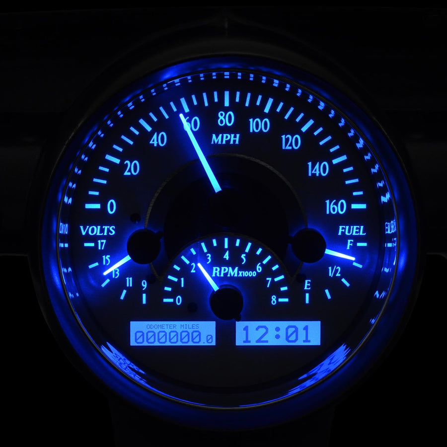 Dakota Digital VHX-57C-S-B 57 Chevy Car Analog Dash Gauges System Silver Alloy Blue