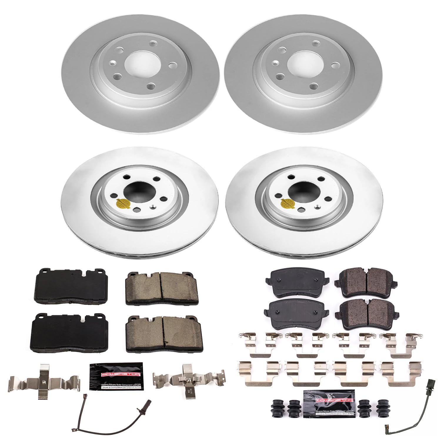 Power Stop Z23 Front and Rear Coated Rotor Kit-Coated Brake Rotors & Carbon Ceramic Brake Pads CRK7846