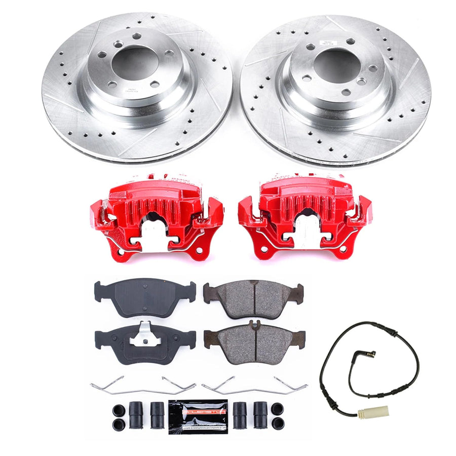 Power Stop Z23 KC3077 Evolution Sport Front Caliper Brake Kit-Drilled/Slotted Rotors, Carbon Ceramic Brake Pads, Calipers For BMW 330i 2006 [Model Specific]