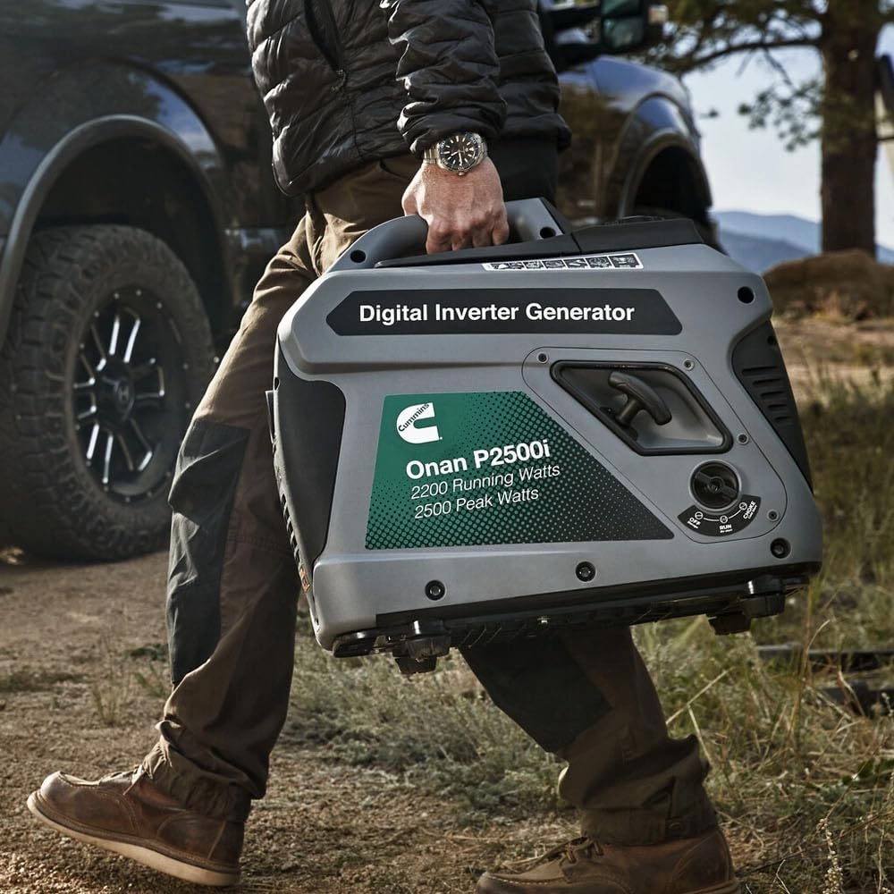 Cummins Onan P2500i Generator Inverter, 2500 Peak/2200 Running Watts, Ultra-Quiet 52 dBA, Portable Gas Powered, Parallel Ready, 10hr Runtime, Lightweight 48 lbs, RV & Camping, CARB/EPA Compliant