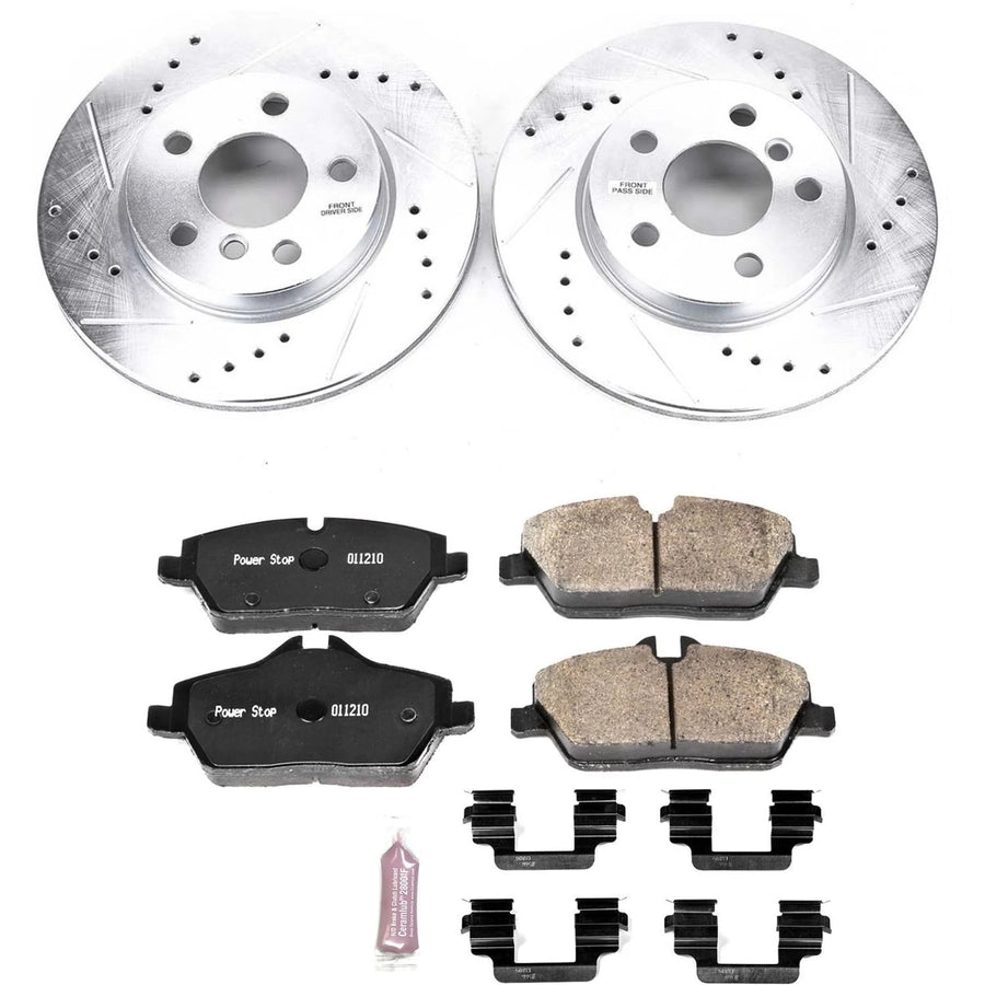 Power Stop K7977 Z23 Evolution Sport Brake Upgrade Kit and 1 Front Sensor Wire For Mini Cooper 2014-2024 [Model Specific]