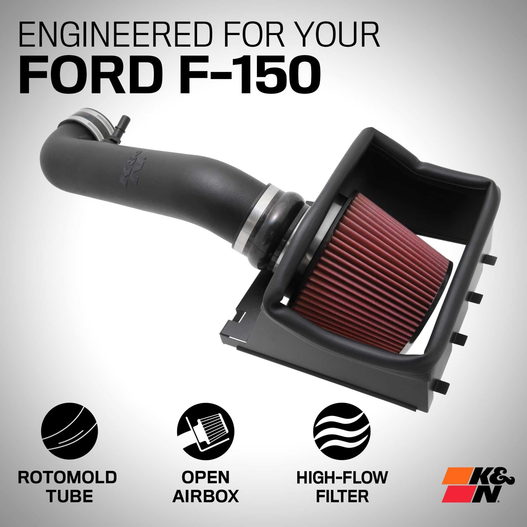 Cold Air Intake System K&N: High-Flow Air Filter, Increase Performance & Towing: Compatible with 2011-2014 FORD F150, 57-2581