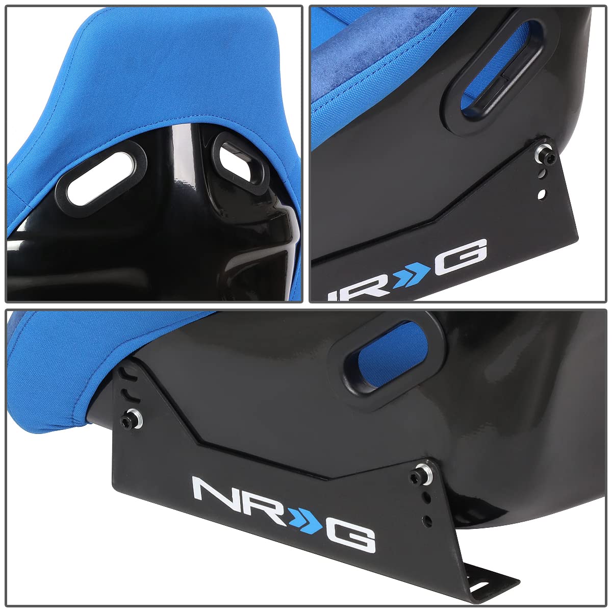 NRG Innovations Fiber Glass NRG-FRP-300BL Fixed Back Bucket Racing Seat, 4pt Harness Compatibility, Blue Seat Cover, 23"W X 18" D X 35" H