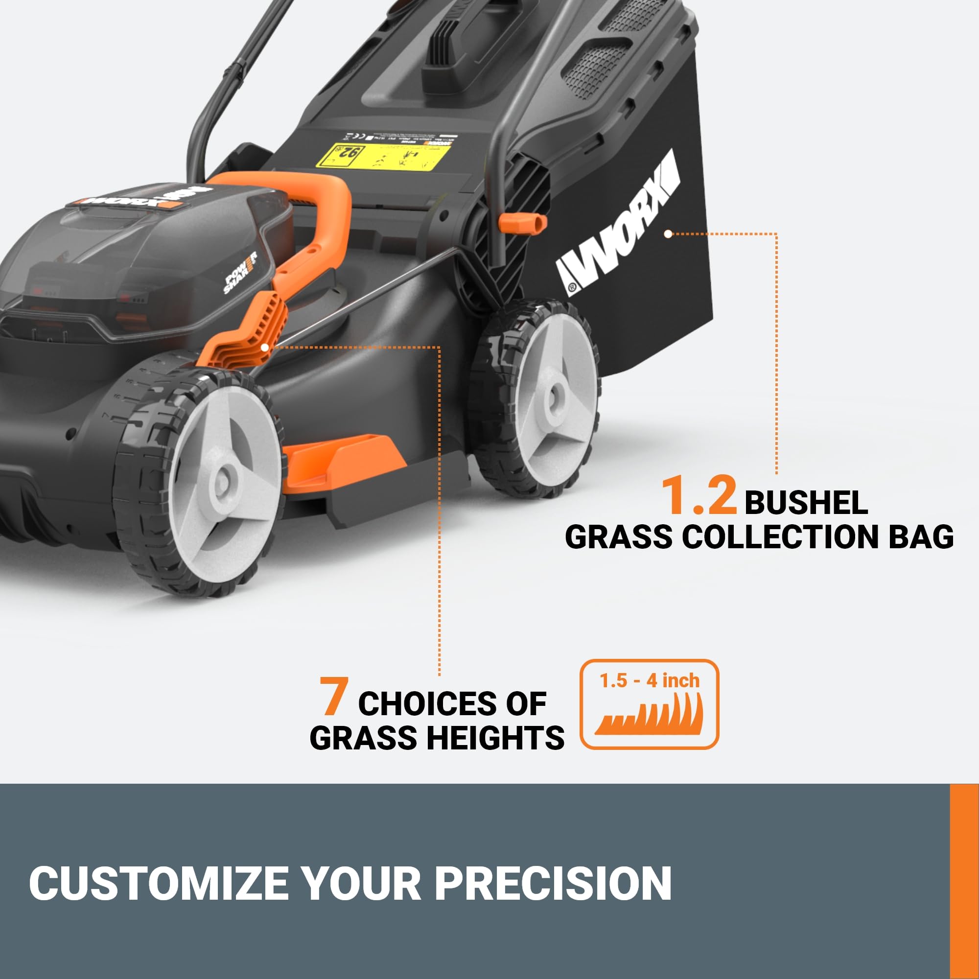 17" WORX Cordless Lawn Mower, 2 in 1 Electric Mower Cuts Quietly, Compact & Lightweight Push Lawn Mower with 7-Position Height Adjustment for Small Yards, 2 Batteries & Charger Included, WG743