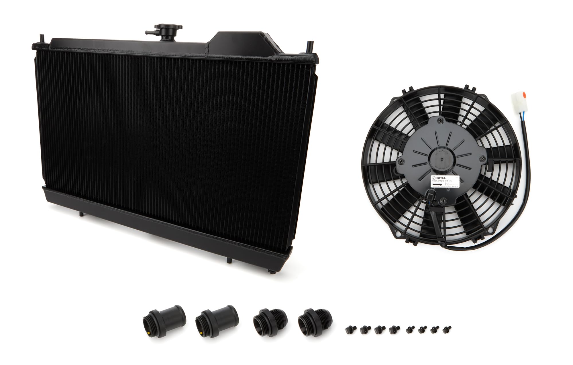 7075 CSF Radiator (Mitsubishi Eva 7/8/9 - Full Size Slim W/ 12-Inch Spal Fan & Shroud/Adjustable -16 Or Slip-On Fittings), 1 Pack